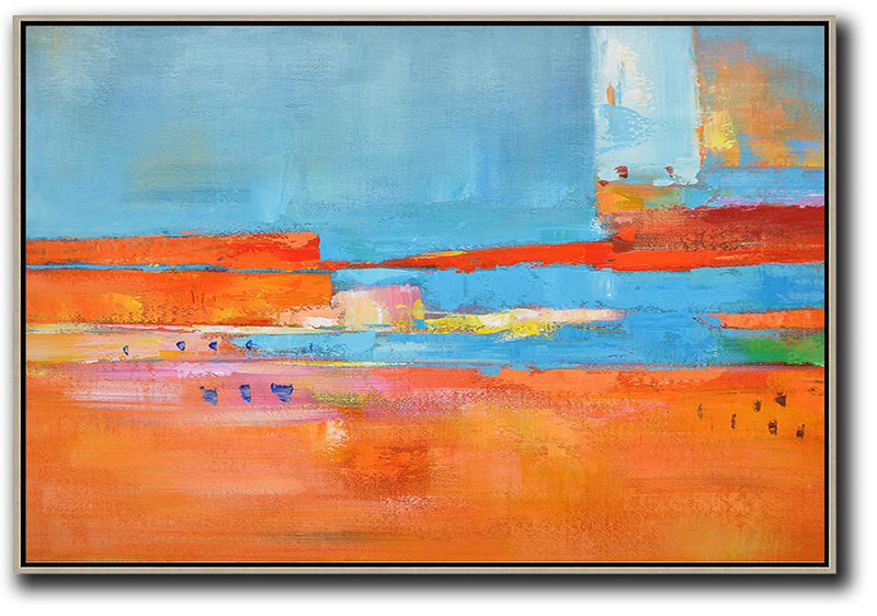 Extra Large Canvas Art,Oversized Horizontal Contemporary Art,Large Abstract Wall Art,Blue,Red,Orange.Etc